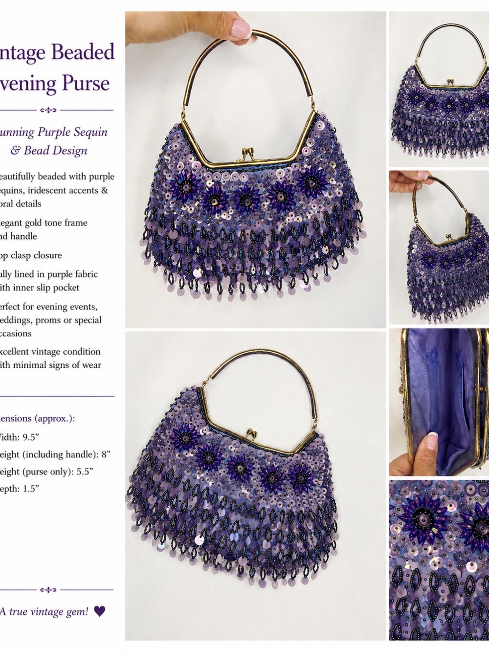 Vintage Beaded Evening Purse - Purple